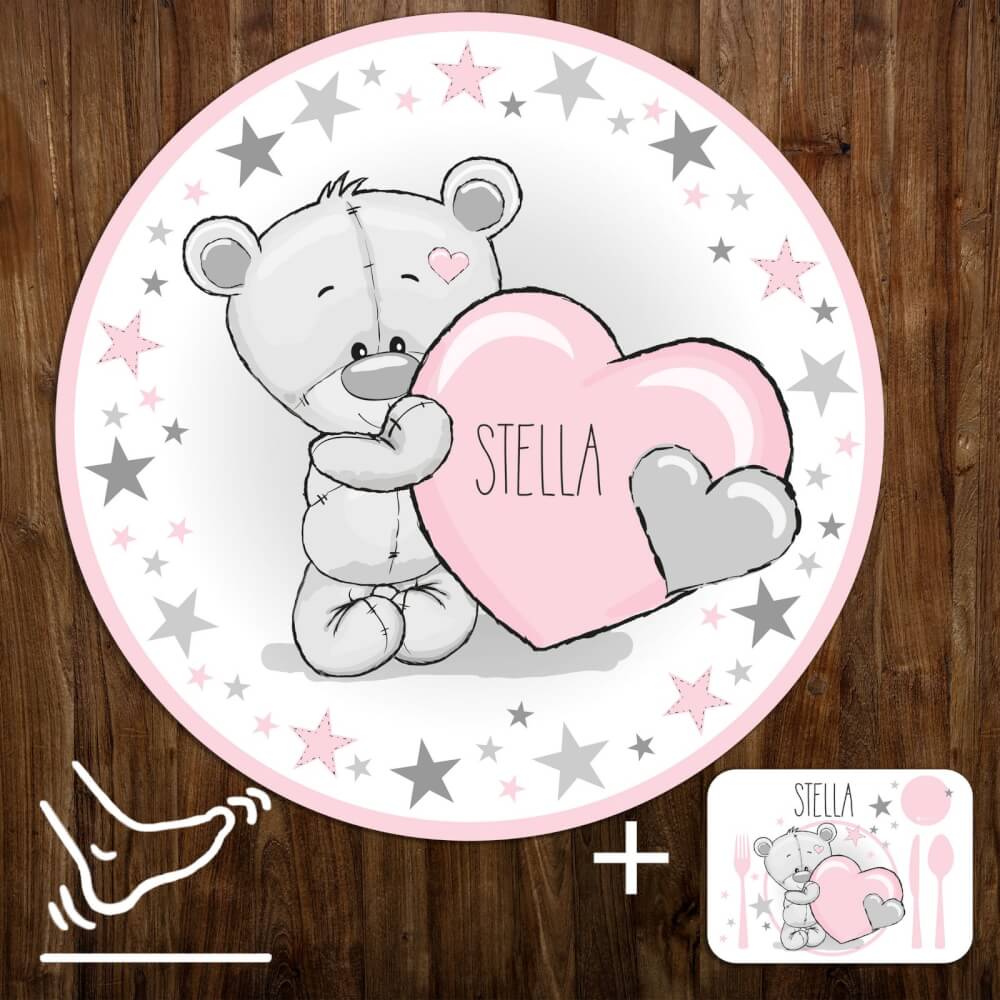 Play padding INSPIO - Powdery-coloured teddy bear with stars and a name
