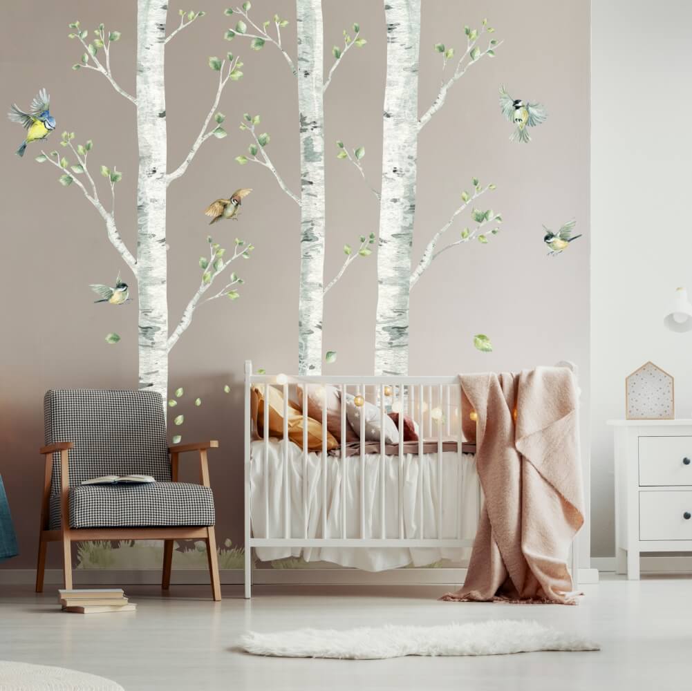 Birches with birds - wall stickers