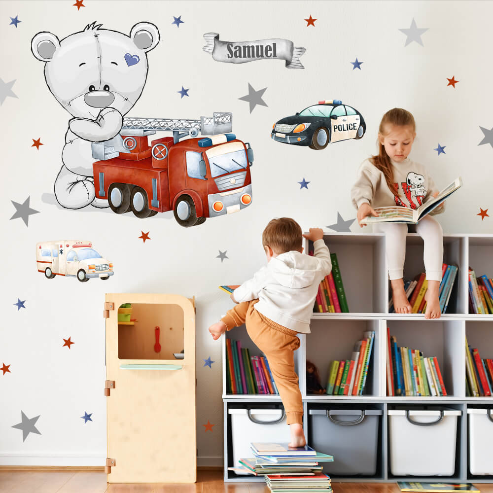 Children’s wall stickers - Teddy bear with stars and a name