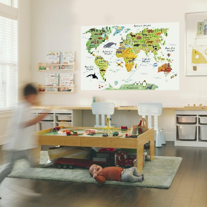 Children's world map on the wall