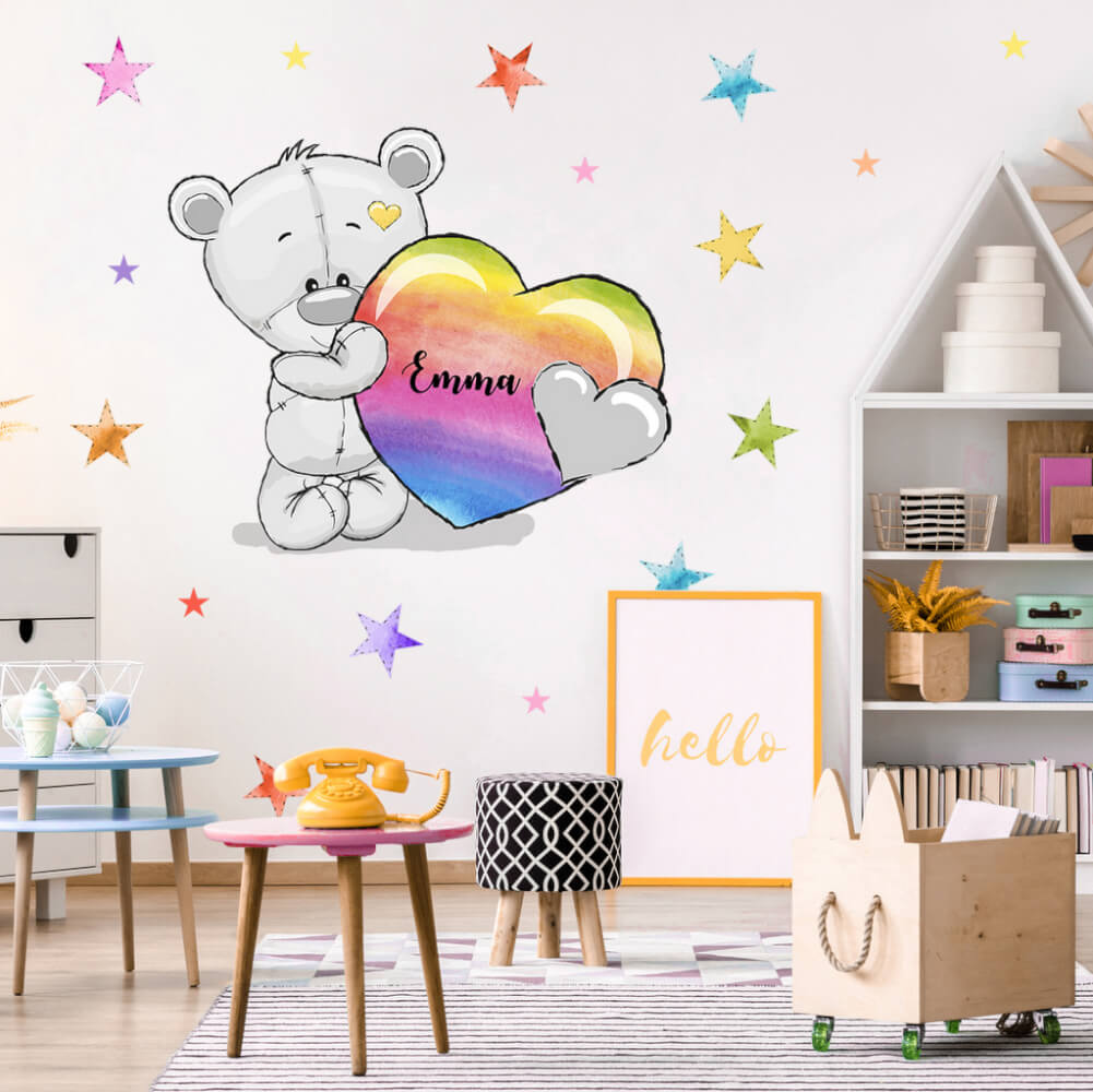 Colourful teddy bear with stars sticker
