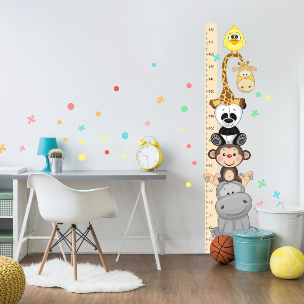 Orange self-adhesive child growth meter for a wall