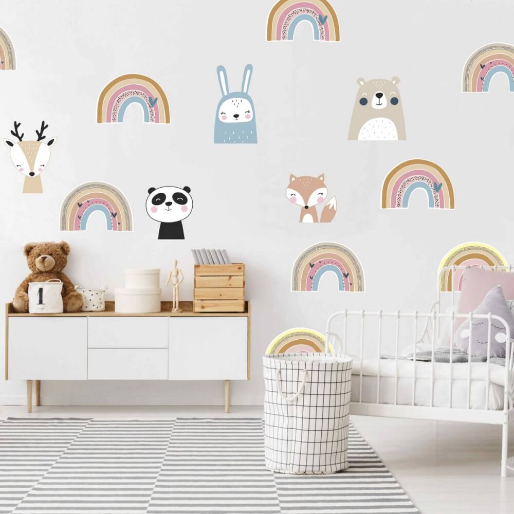 Rainbows in pastel colours, wall stickers PINK