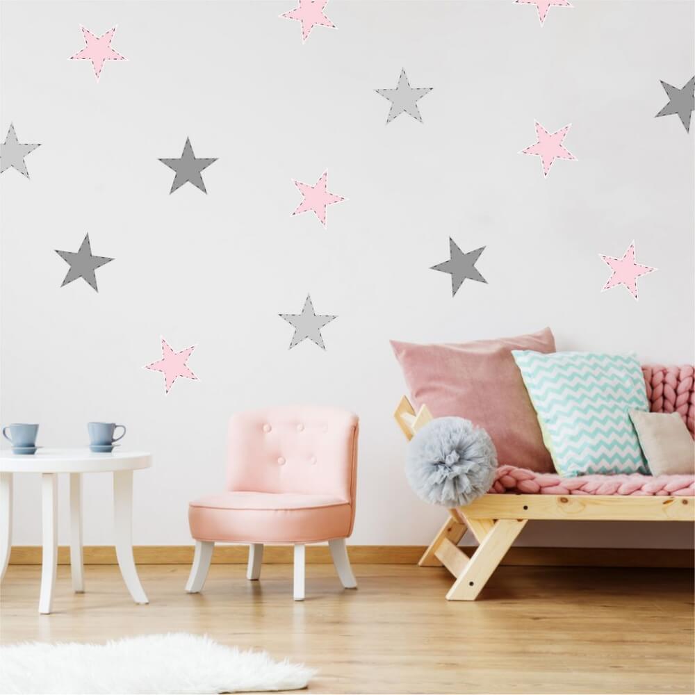 Self-adhesive light pink star wall stickers