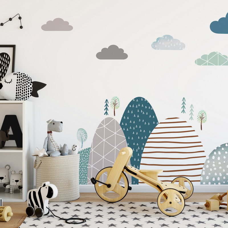Self-adhesive wall stickers – Hills and clouds