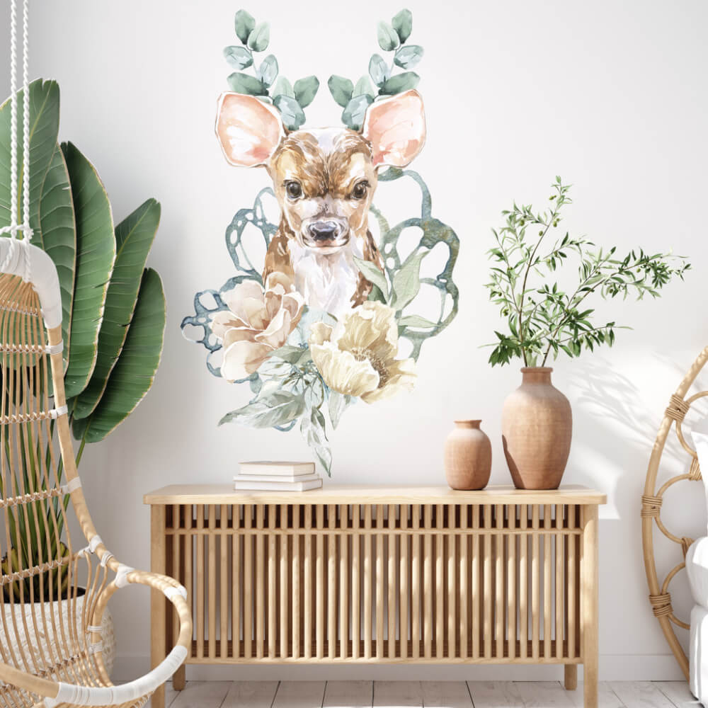 Sticker for a room - Small deer with flowers