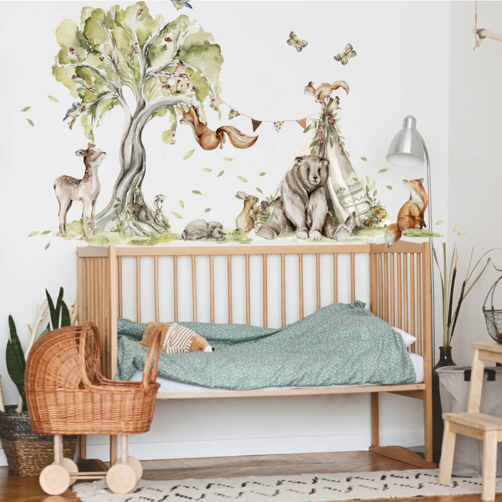 Sticker for Kids' Room - Enchanting Forest with Cheerful Animals