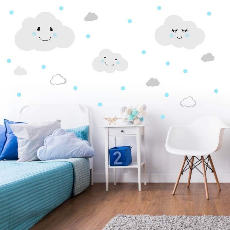 Wall decal - Clouds with blue dots