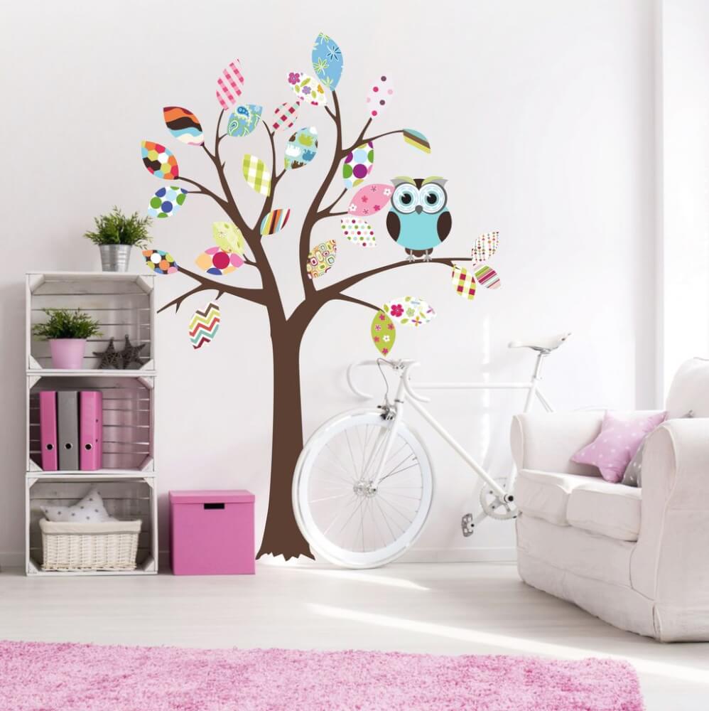 Wall sticker a tree with colourful leaves and an owl