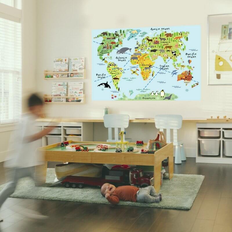 Wall sticker - Children's map with animals in blue