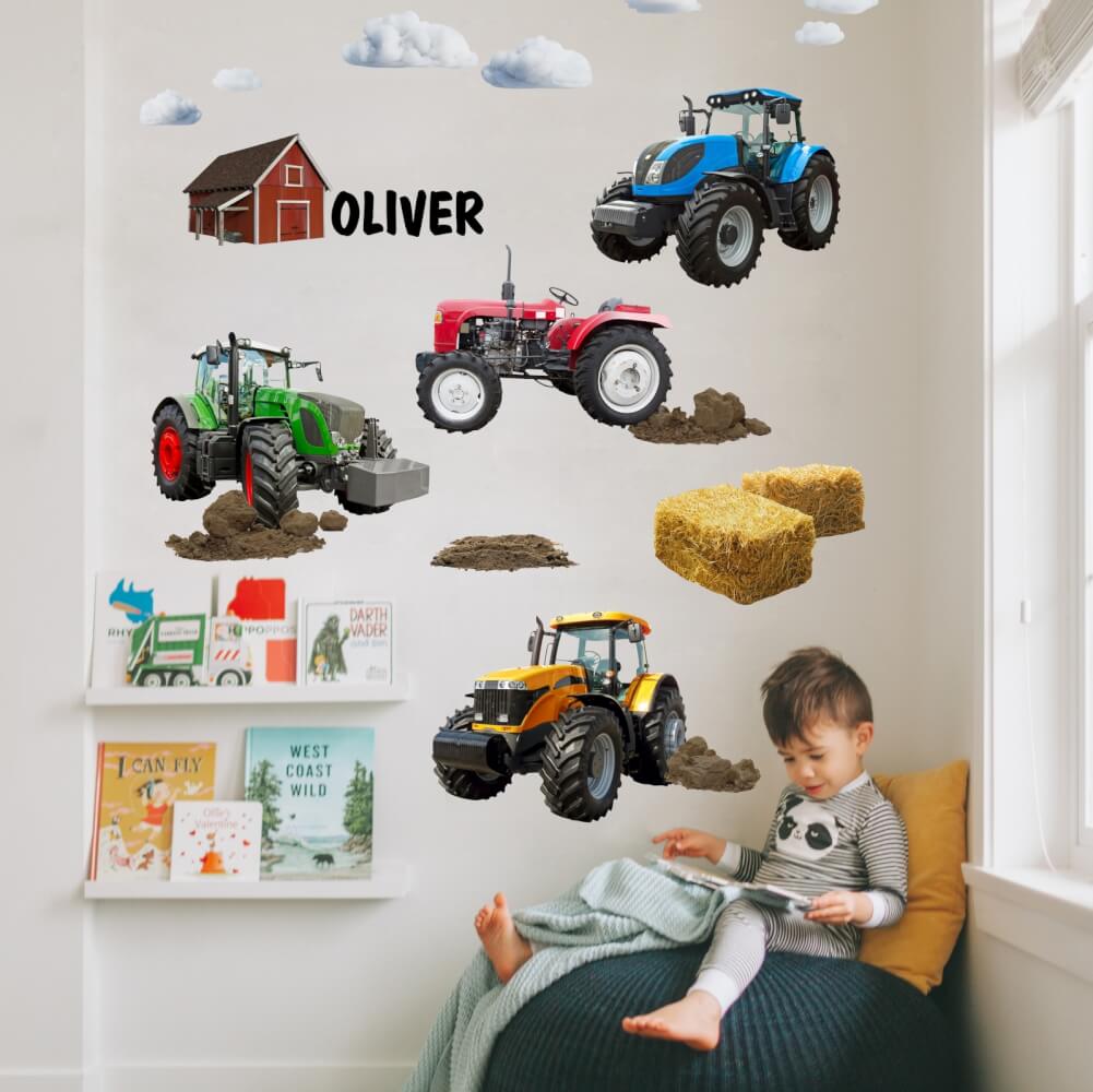Wall Sticker for Boys - Tractors with Name