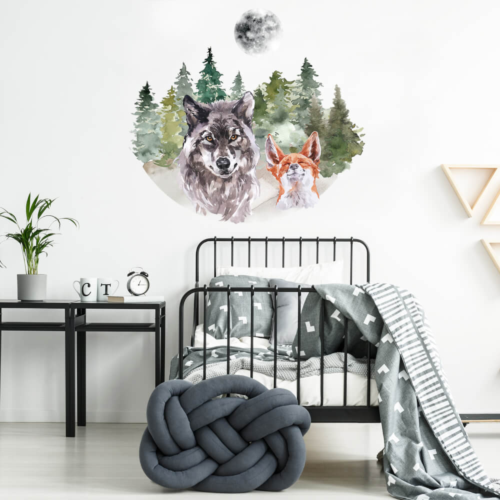 Wall sticker for teenagers - Wolf and a fox in the forest