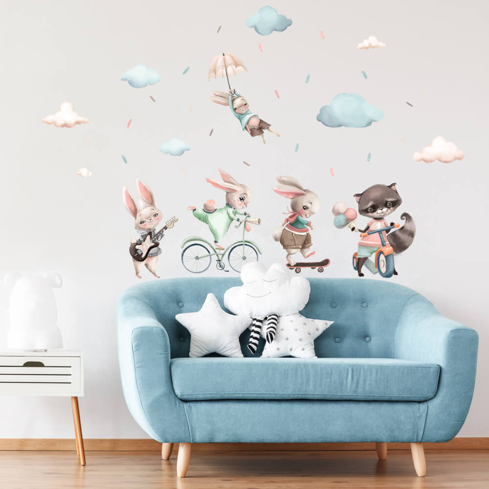 Wall stickers - Aquarelle bunnies on a trip