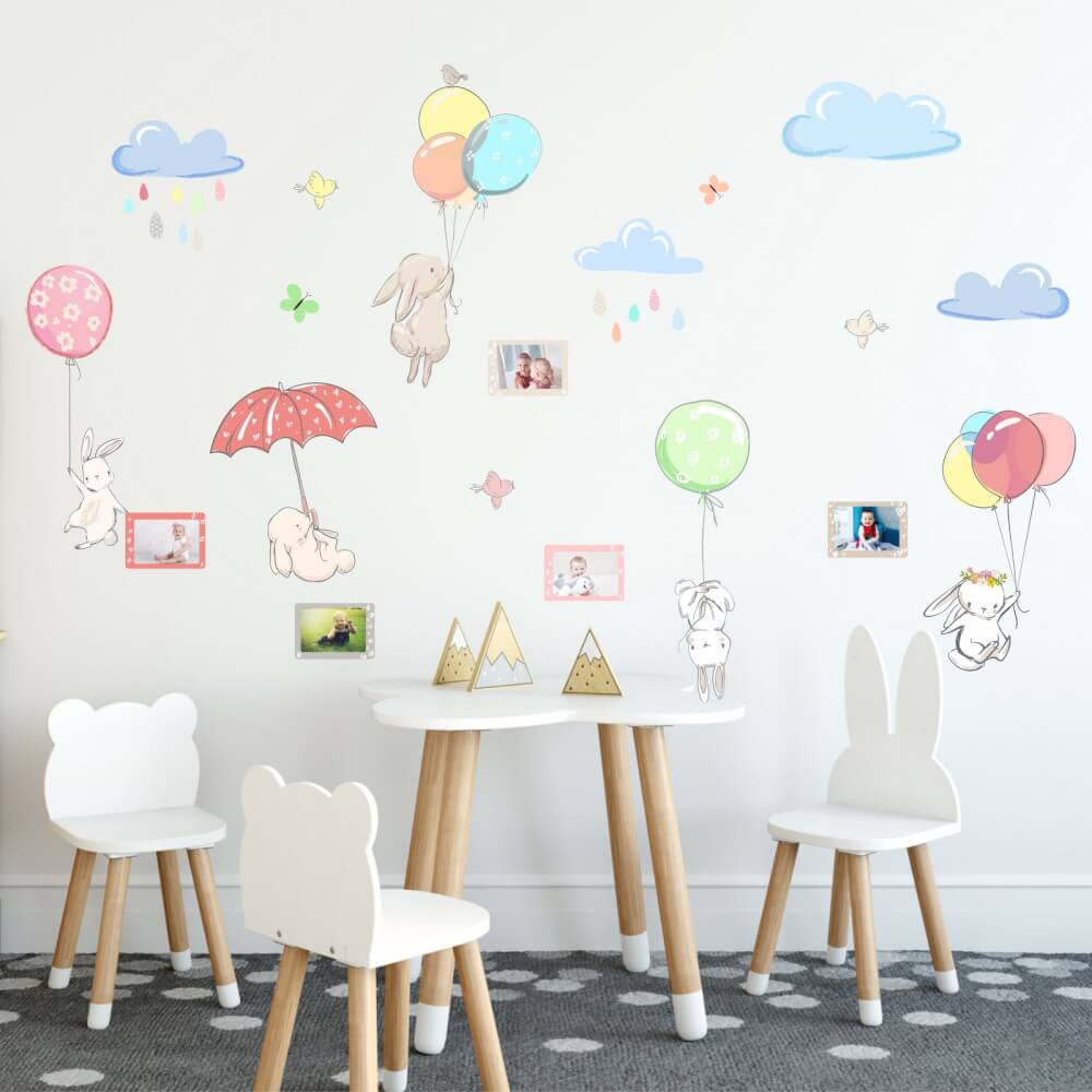 Wall stickers - Flying bunnies with photo frames