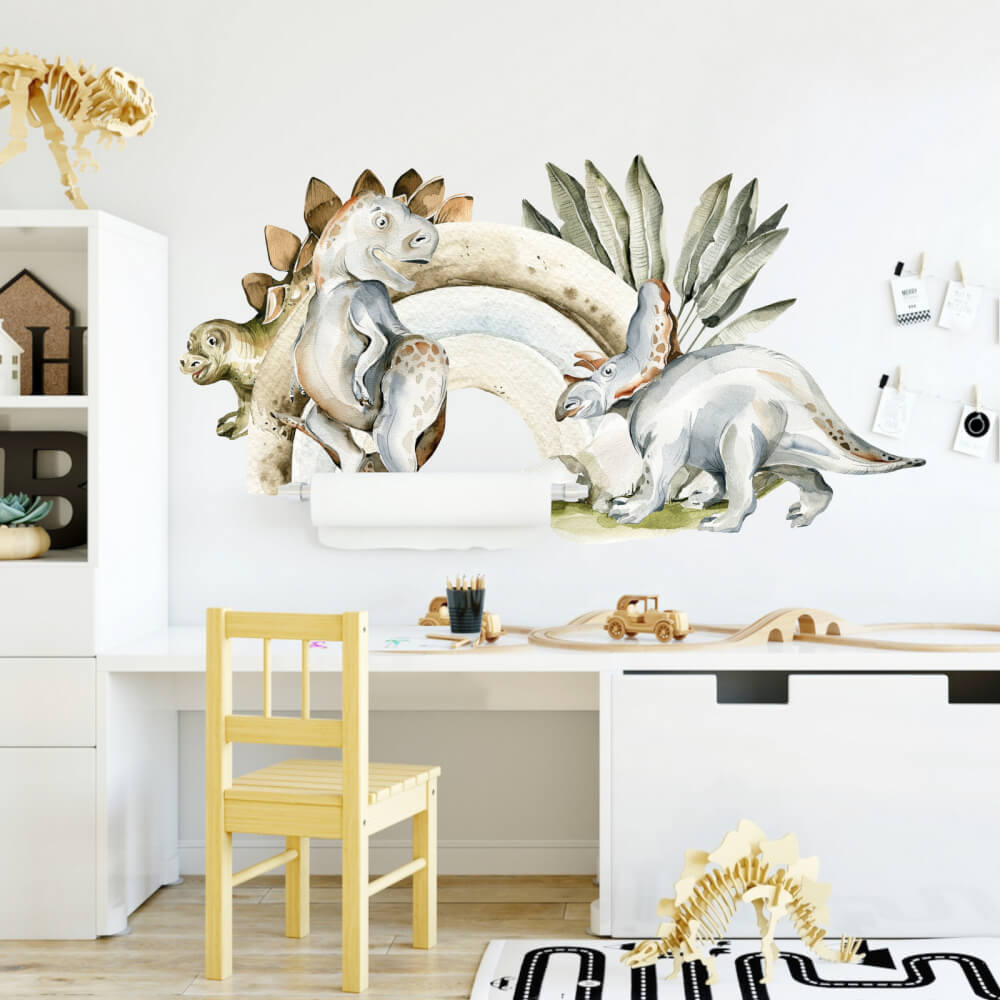 Wall stickers - Prehistoric world of dinosaurs with a rainbow